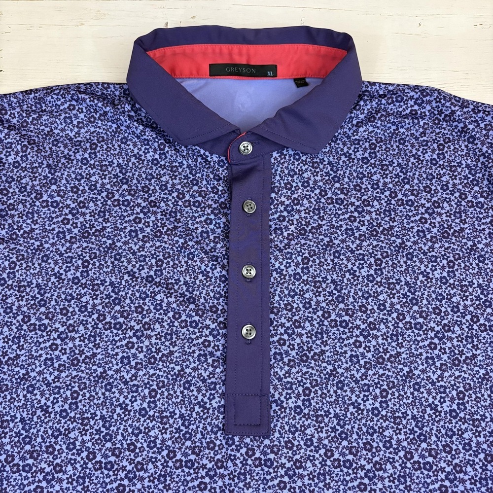 Greyson Polo Shirt Mens XL Purple Floral Cotton Golf Performance Short Sleeve